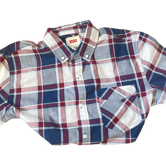 Levi's Cabernet Plaid Button-Down Short Sleeve Top Men's Size Small - Picture 6 of 9